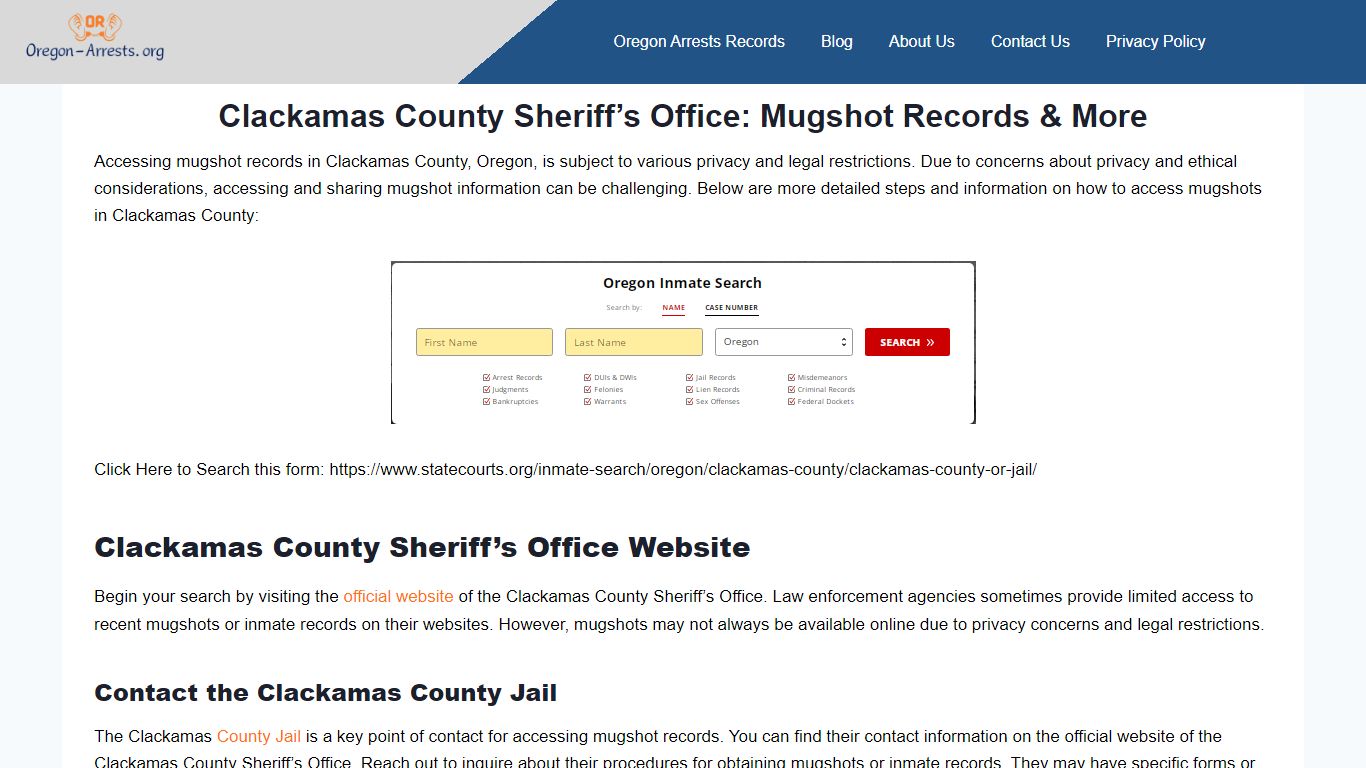 Clackamas County Sheriff's Office: Mugshot Records & More - Oregon Arrests