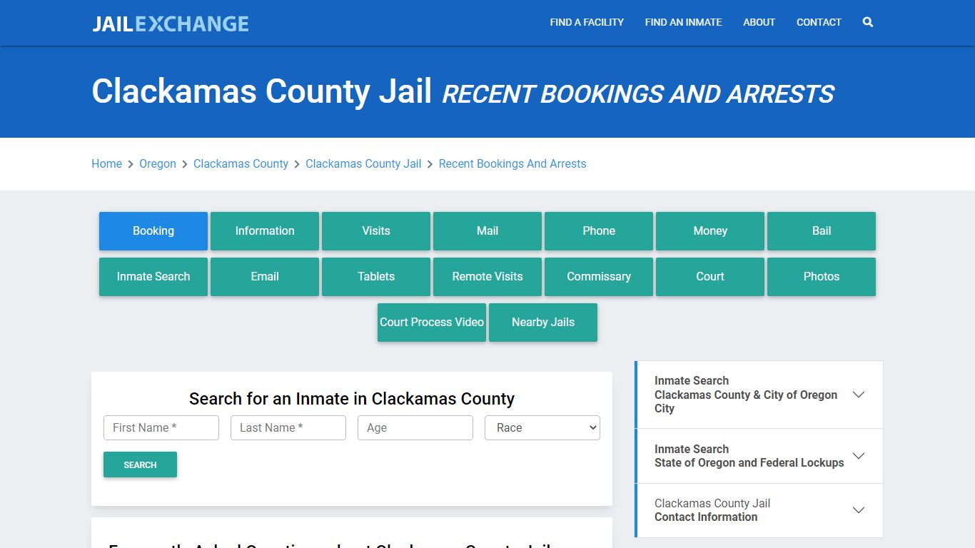 Clackamas County Jail Recent Bookings And Arrests - Jail Exchange