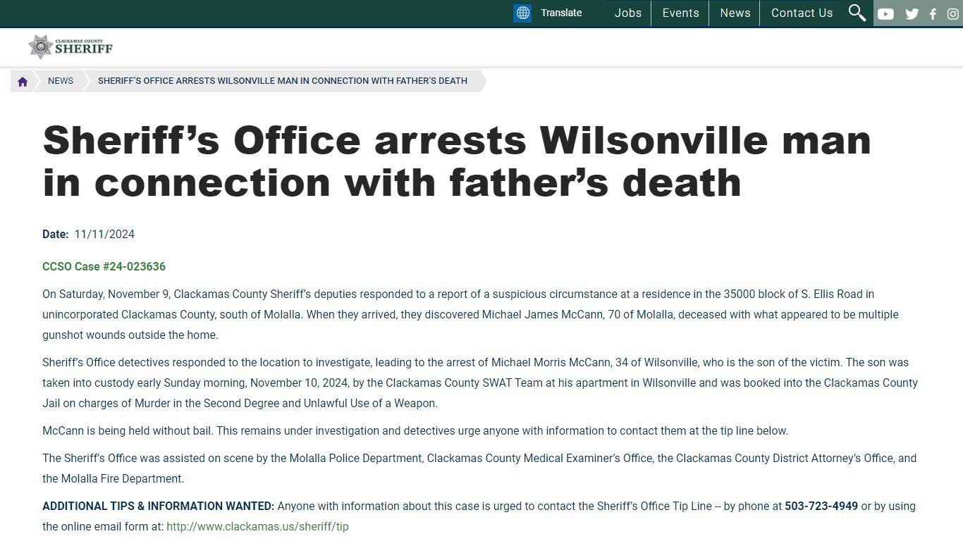 Sheriff’s Office arrests Wilsonville man in connection with father’s ...